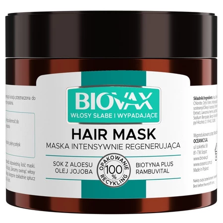 L`BIOTICA Biovax Hair Mask Maska do włosów intensywnie regenerująca -Włosy słabe i wypadające 250ml